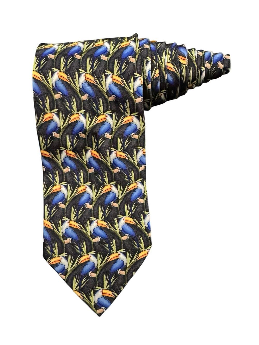 Tropicalo By Tango Toucans Birds Tropical Vintage Novelty Necktie 100% Silk